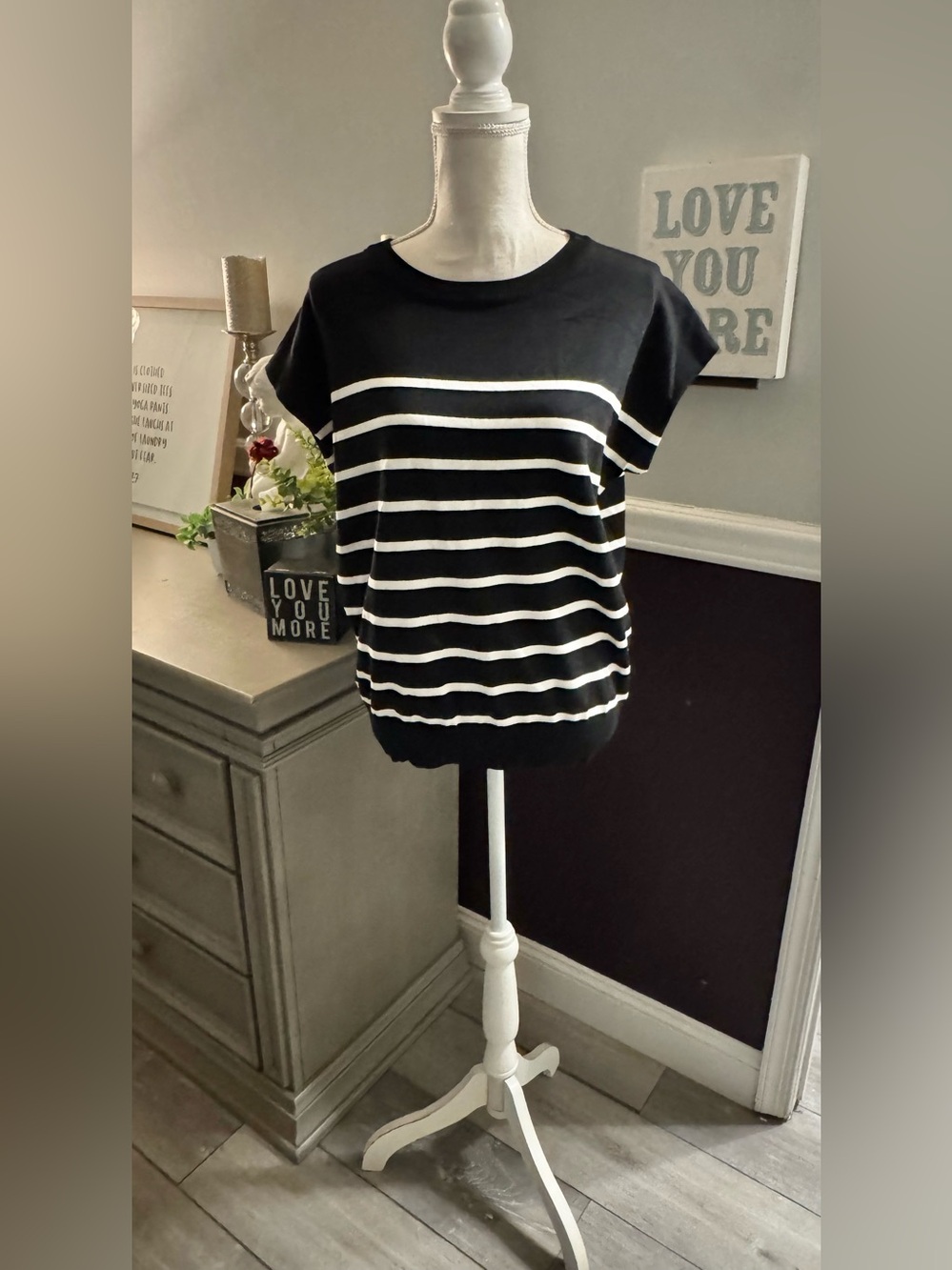 NWT MIROL Black White Striped Knit Top Size L